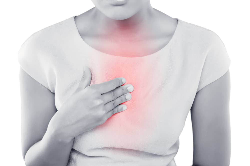 women holding chest with heartburn
