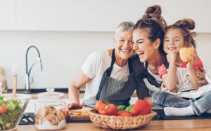 Mother, daughter, and grandmother in the kitchen