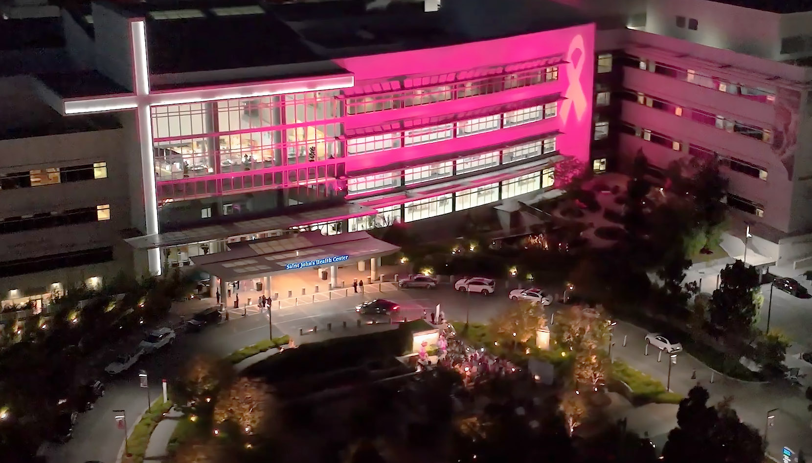 Saint John's Health Center Lighting Event for Breast Cancer Awareness