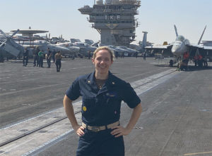 Dr. Laura Fluke, Navy Surgeon, aboard the USS Dwight D. Eisenhower aircraft carrier